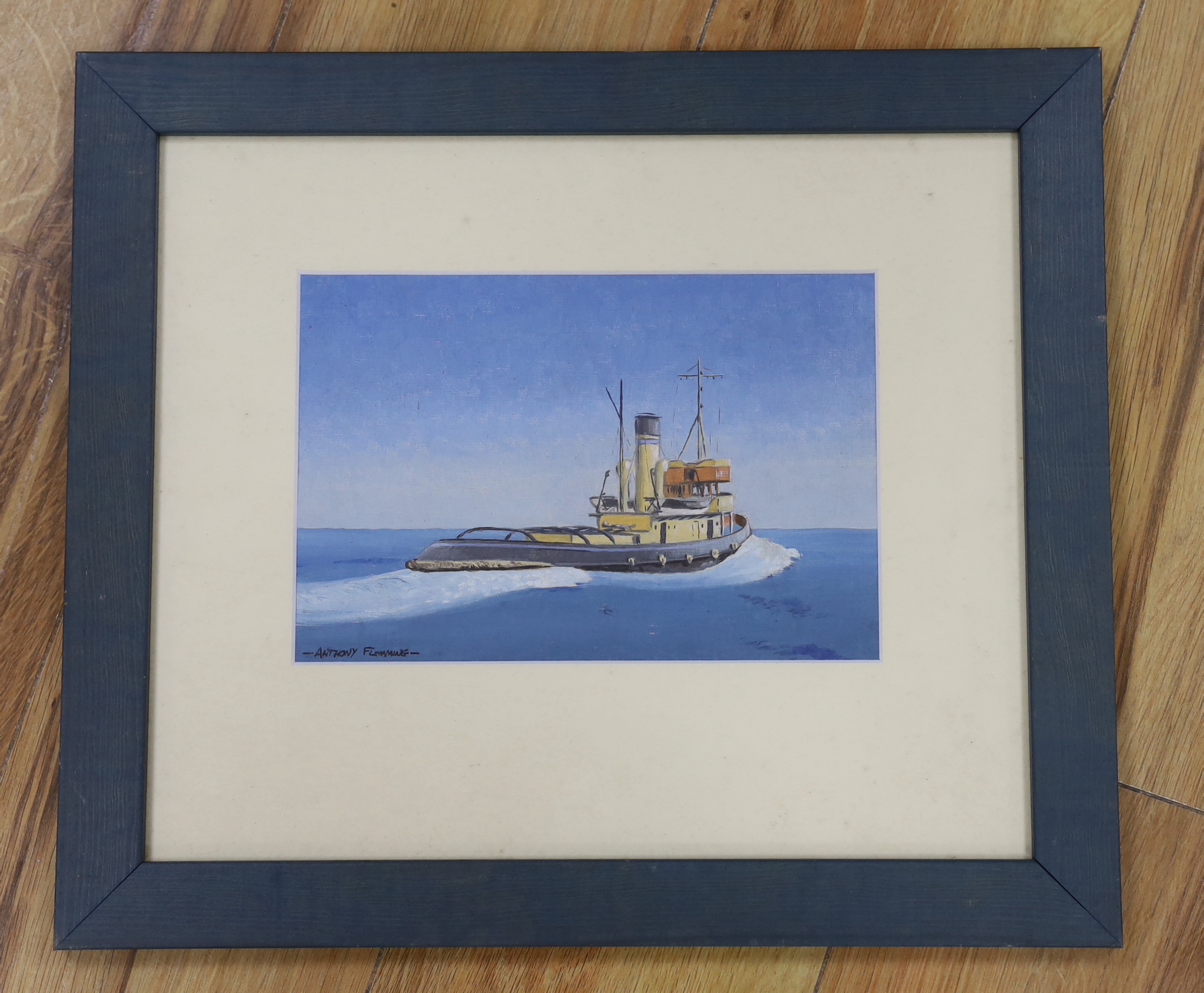 Anthony Flemming (b.1936.) (Wapping Group), oil, Tug Boat at sea, signed, 22 x 15cm